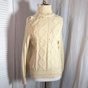Handmade Sweater Size S Women’s Distressed Slouchy Fit Woven Turtleneck Sweater
